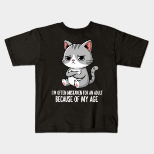 Moody Cat – I'm Often Mistaken for an Adult Because of My Age, Funny Kitty Quote, Shirt, Tee Kids T-Shirt